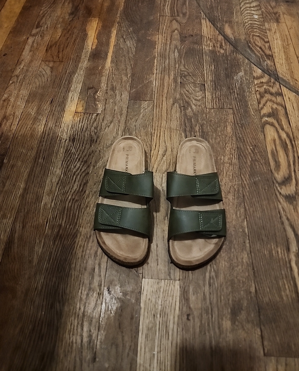 Green double-strap slide sandals from Primark, size 4